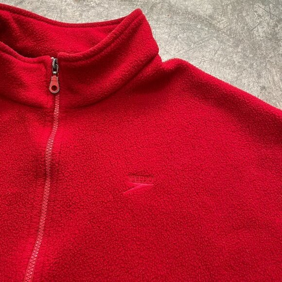 Vintage Speedo 80s 90s Fleece Embroidered Logo Red Full Zip Sweatshirt Jacket - Picture 1 of 12